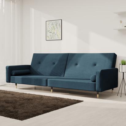 Canapea extensibilă cu 2 locuri, 2 perne, albastru, catifea GartenMobel Dekor
