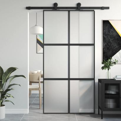 Ușă glisantă, negru, 102,5x205 cm, sticlă securizată/aluminiu GartenMobel Dekor
