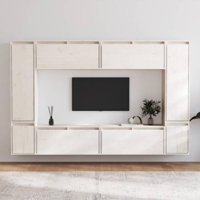 Comode TV, 8 buc., alb, lemn masiv de pin GartenMobel Dekor