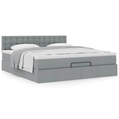 Cadru de pat otoman cu saltea țesătură gri deschis 160x200cm GartenMobel Dekor