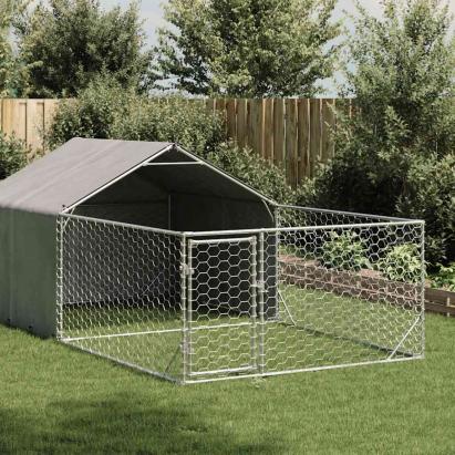 Canisa de exterior cu alergare 5x2x1,5 m otel galvanizat GartenMobel Dekor