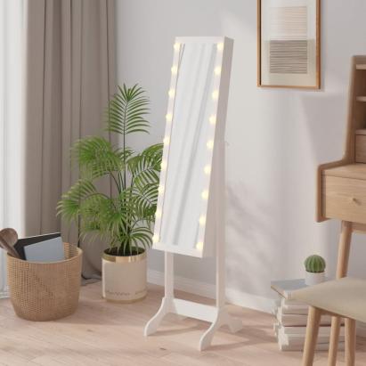Oglindă de sine stătătoare cu LED, alb, 34x37x146 cm GartenMobel Dekor