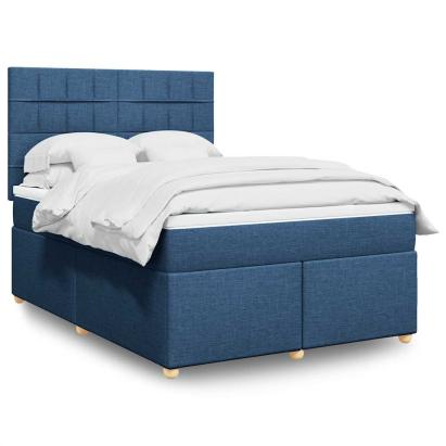 Pat box spring cu saltea, albastru, 140x200 cm, textil GartenMobel Dekor