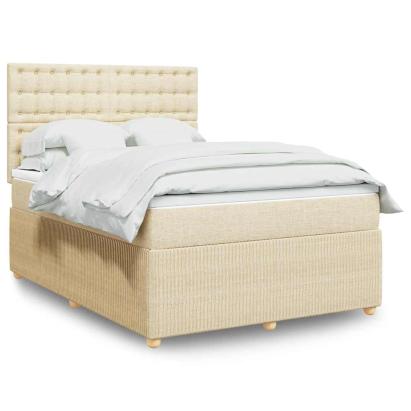 Pat box spring cu saltea, crem, 140x200 cm, textil GartenMobel Dekor
