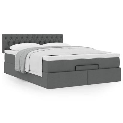 Cadru pat otoman cu saltea țesătură gri închis 140x190cm GartenMobel Dekor