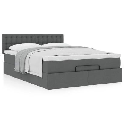 Cadru pat otoman cu saltea țesătură gri închis 140x190cm GartenMobel Dekor