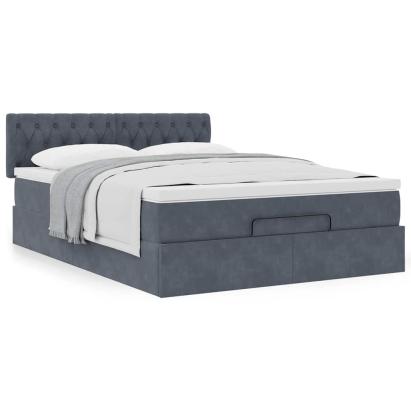 Cadru de pat otoman cu saltea Gri închis 140x190cm catifea GartenMobel Dekor