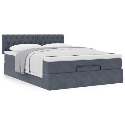 Cadru de pat otoman cu saltea Gri închis 140x200cm catifea GartenMobel Dekor