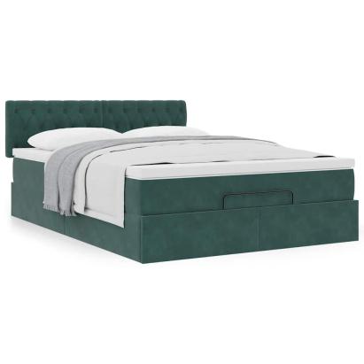 Cadru de pat otoman cu saltea verde închis 140x200cm catifea GartenMobel Dekor