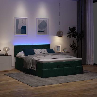 Cadru de pat otoman cu saltea verde închis 140x200cm catifea GartenMobel Dekor