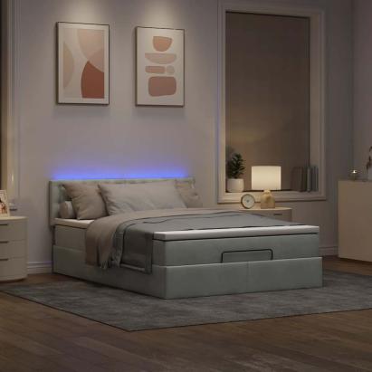 Cadru de pat otoman cu saltea Gri deschis 140x200cm catifea GartenMobel Dekor