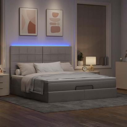 Cadru de pat otoman cu saltea Taupe 180x200cm Material GartenMobel Dekor