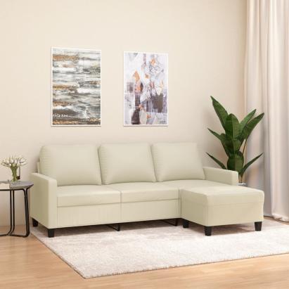 Canapea cu 3 locuri și taburet, crem, 180 cm, piele ecologică GartenMobel Dekor
