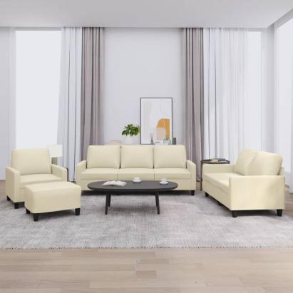 Set de canapele cu perne, 4 piese, crem, piele ecologică GartenMobel Dekor