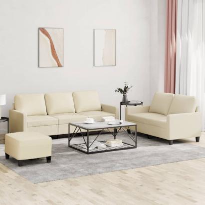 Set de canapele cu perne, 3 piese, crem, piele ecologică GartenMobel Dekor