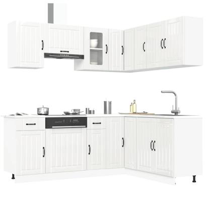 Set dulap de bucătărie 11 piese „Lucca” alb lucios Lemn GartenMobel Dekor