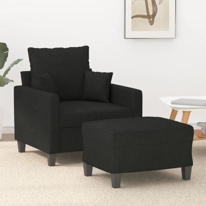 Fotoliu canapea cu taburet, negru, 60 cm, material textil GartenMobel Dekor