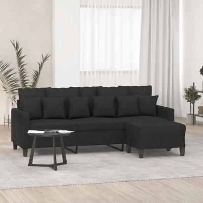 Canapea cu 3 locuri cu taburet, negru, 180 cm, material textil GartenMobel Dekor