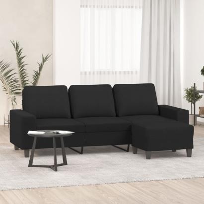 Canapea cu 3 locuri cu taburet, negru, 180 cm, material textil GartenMobel Dekor