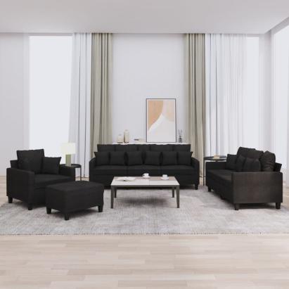 Set de canapele cu perne, 4 piese, negru, material textil GartenMobel Dekor