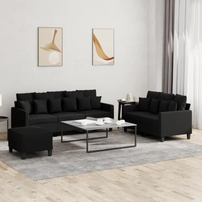 Set de canapele cu perne, 3 piese, negru, textil GartenMobel Dekor
