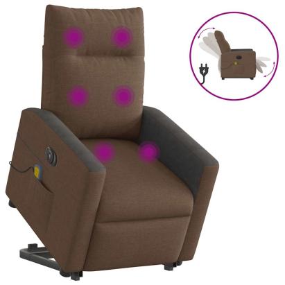 Fotoliu electric de masaj rabatabil cu ridicare, maro, textil GartenMobel Dekor