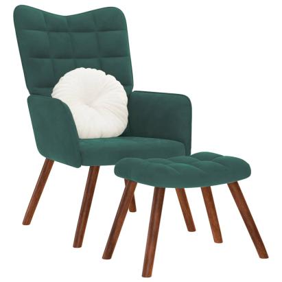 Scaun de relaxare cu taburet, verde închis, catifea GartenMobel Dekor