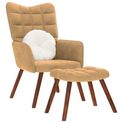 Scaun de relaxare cu taburet, maro, catifea GartenMobel Dekor