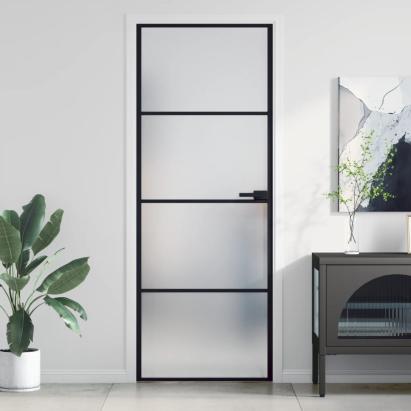 Ușă de interior negru 76x201,5 cm sticlă securiz./aluminiu slim GartenMobel Dekor