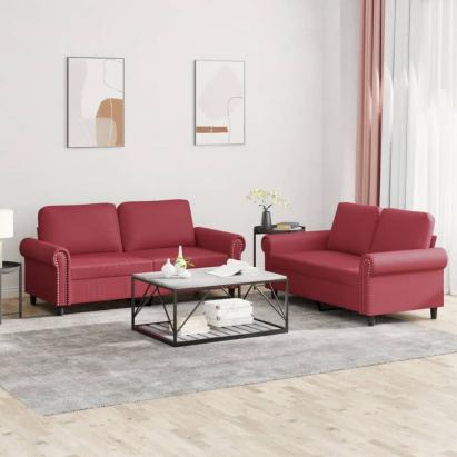 Set de canapele cu perne, 2 piese, roșu vin, piele ecologică GartenMobel Dekor