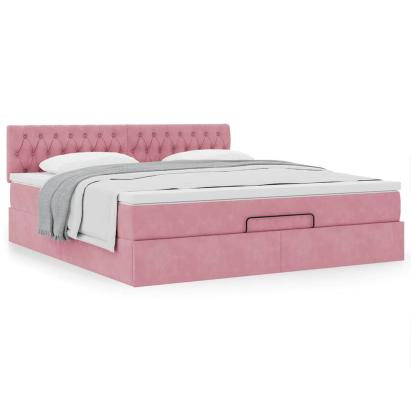 Cadru de pat otoman cu saltea roz 160x200cm catifea GartenMobel Dekor