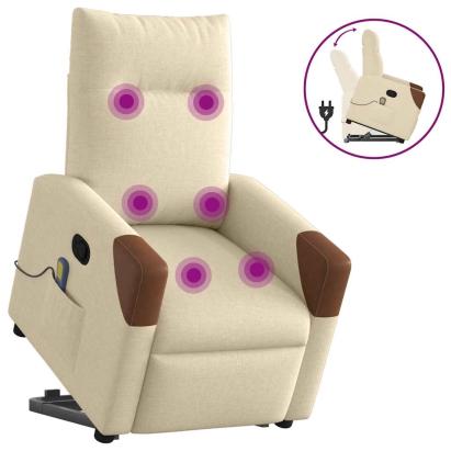 Fotoliu masaj rabatabil cu ridicare, crem, material textil GartenMobel Dekor