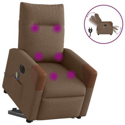 Fotoliu electric de masaj rabatabil cu ridicare, maro, textil GartenMobel Dekor
