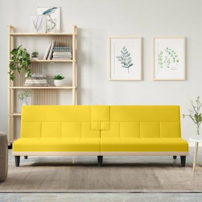 Canapea extensibilă cu suporturi de pahar, galben, textil GartenMobel Dekor