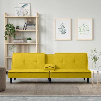 Canapea extensibilă cu suporturi de pahare, galben, catifea GartenMobel Dekor