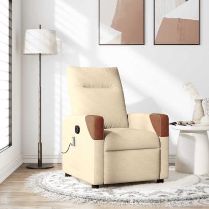 Fotoliu rabatabil de masaj, crem, material textil GartenMobel Dekor