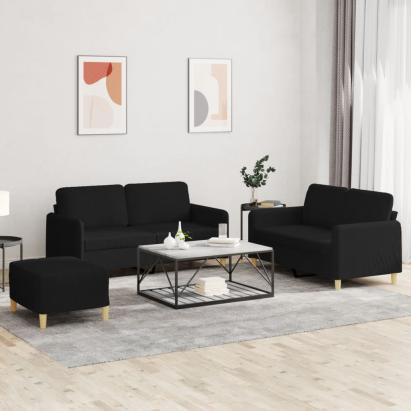Set de canapele cu perne, 3 piese, negru, textil GartenMobel Dekor
