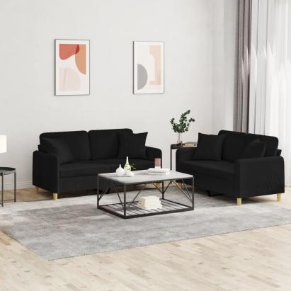 Set de canapele cu perne, 2 piese, negru, material textil GartenMobel Dekor