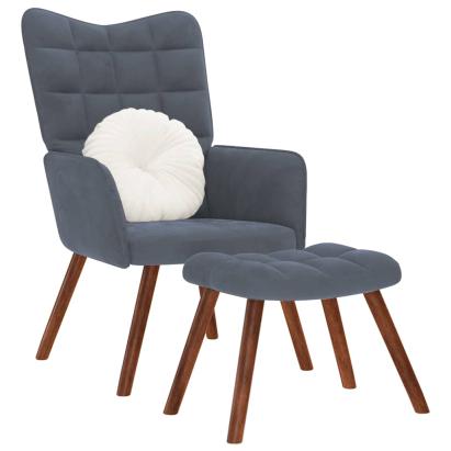 Scaun de relaxare cu taburet, gri închis, catifea GartenMobel Dekor