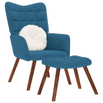 Scaun de relaxare cu taburet, albastru, catifea GartenMobel Dekor