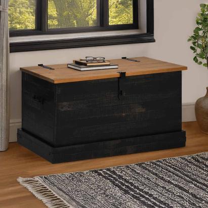 Cufă de depozitare HALDEN Negru 91x48x47 cm Lemn masiv de pin GartenMobel Dekor