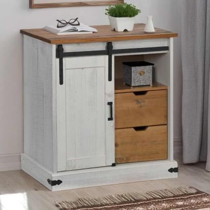 Bufetă HALDEN cu uşă glisantă alb 80x40x80 cm lemn masiv GartenMobel Dekor