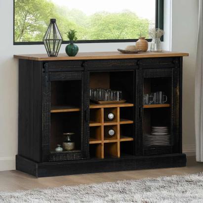 Bufetă HALDEN 2 uși glisante negru 112x40x80 cm lemn masiv GartenMobel Dekor