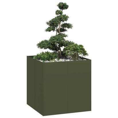 Jardinieră verde măsline 80x80x80 cm oțel GartenMobel Dekor