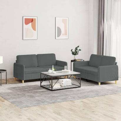 Set de canapele cu perne, 2 piese, gri închis, textil GartenMobel Dekor