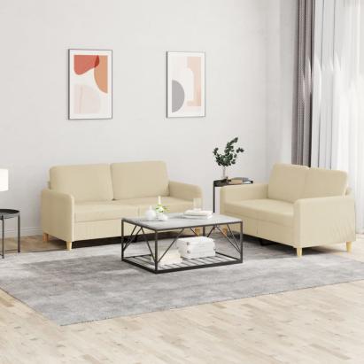 Set de canapele cu perne, 2 piese, crem, textil GartenMobel Dekor