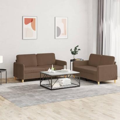 Set de canapele cu perne, 2 piese, maro, textil GartenMobel Dekor