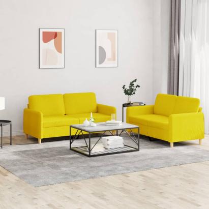 Set de canapele cu perne, 2 piese, galben deschis, textil GartenMobel Dekor