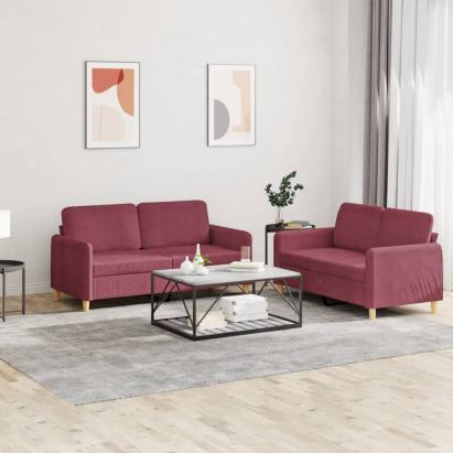 Set canapea cu perne, 2 piese, roșu vin, material textil GartenMobel Dekor