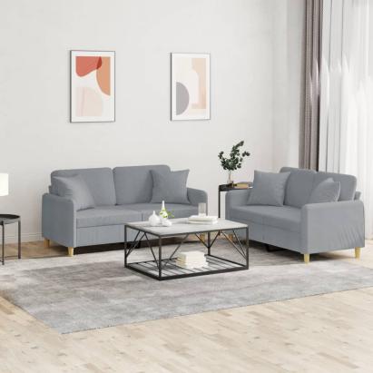 Set de canapele cu perne, 2 piese, gri deschis, material textil GartenMobel Dekor